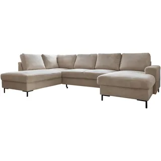 Mid.you Wohnlandschaft , Beige , Textil , Ottomane links, U-Form , 303x197 cm , Made in Eu , Liegefunktion, Rücken echt , Wohnzimmer, Sofas & Couches, Wohnlandschaften, Wohnlandschaften in U-Form