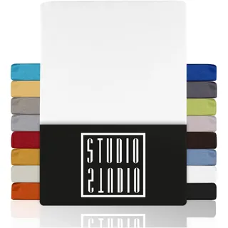 STUDIO Basic Spannbettlaken 100x200cm – Jersey-Spannbetttuch aus 100 % gekämmter Baumwolle – Weiß – Öko-Tex Zertifiziert, bügelfrei & elastisch – für Matratzen 15–25 cm
