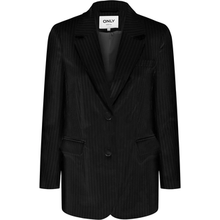 Longblazer ONLY "ONLREINA L/S PINSTRIPE BLAZER TLR NOOS", Damen, Gr. 34, grün (schwarz stripes:cloud dancer pinstripes), Web, Obermaterial: 97% Polyester, 3% Viskose, Nadelstreifen, oversize, tiefer V-Ausschnitt, Blazer Longblazer, mit Nadelstreifen