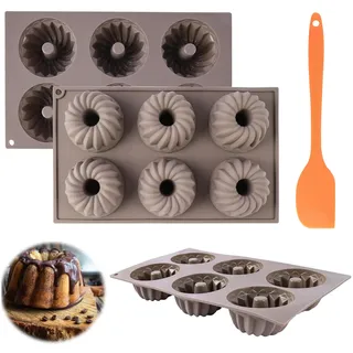 INQUIRLLY Mini Gugelhupfform Silikon, 3 Stück Silikon Gugelhupf Kuchenform Ø 8 cm, 6er Wiederverwendbare Klein Muffinform Kuchenform für Muffins,Cupcakes,Brownie(grau)