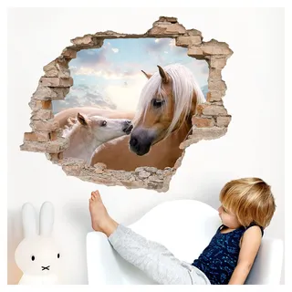 Little Deco Wandtattoo 3D Loch in der Wand mit Pferden DL630 67 x 56 cm (BxH)