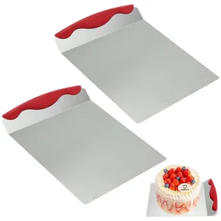 DAWRIS Tortenheber, Kuchenheber, 2 Stück Edelstahl Tortenretter Kuchenretter mit Griff Tortenzubehör für Kuchen, Pizza, Ideal als Tortenunterlage und Pizzaschieber (Rot)