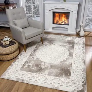 Teppich SANAT "Harmony 3205", beige, B:140cm H:12mm L:200cm, Kunstfaser, Teppiche, Teppich, Wohnzimmer, Orient Optik, Kurzflor, Schlafzimmer, auch als Läufer