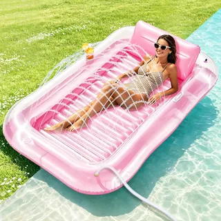 Aufblasbare Tanning Pool, Aufblasbarer Luftmatratze Pool Erwachsene, Aufblasbares Sonnenpool mit Kissen, Luftmatratze Wasser mit Eingebautem Sprinkler für Erwachsene Badebett & Wasserparty(Rosa)