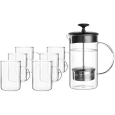 Leonardo Tè per Te Tee-Set, Tee-Tasse und Tee-Kanne, Glas-Kanne mit Teesieb-Einsatz, 7er Set, 360 ml und 1150 ml, 032837