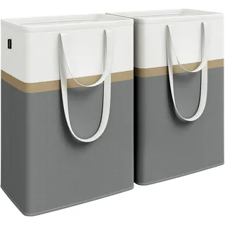 Songmics Wäschekorb 2er Set, 75 L mit Griffen, schiefergrau