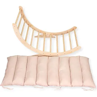 Buxibo XXL Montessori-Kletterbogen mit Kissen und stabilen Beinen – Holz–Klettergerüst – 124x65x42 cm – Natur - Naturbelassen
