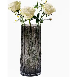 Voguad 24,8 cm Blaue Gletscher-Glasvase, mundgeblasene Glas-Blumenvase, Boho-Zylinder-gerippte Vase für Tafelaufsatz, Wohnzimmer, Küche, Couchtisch, Hochzeitsdekoration