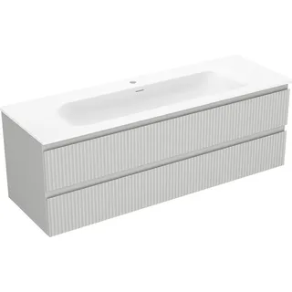 Mexen Rivel Badezimmerschrank 140 cm mit Waschbecken Vela, 2 Schubladen, geriffelt, grau matt/weiß matt - 91A20-14047-2-BFF62-W? - Grau, Weiß