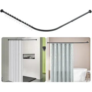 Btstil Duschvorhangstange L Form, Verstellbare Duschvorhangwinkelstangen, Edelstahl Dusche Vorhangstange Ecke mit 12 Duschvorhangringe für Badezimmer, Badezimmer (Schwarz, 68-138cm x 68-138cm)