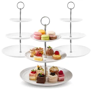 3 Stück Etagere 3 Etagen Weiß, 33 cm Höhe Cupcake Ständer, Kunststoff Rund Tortenständer Kuchenständer, Obst Etagere Wiederverwendbar für Kuchen, Snacks, Kekse, Nachmittagstee & Feierlichkeiten