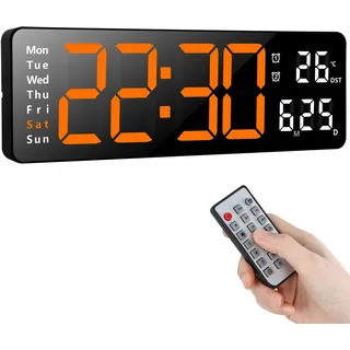 Koolertron Wanduhr Digital 13 Zoll Digitale Wanduhr Groß Display, LED Wall Clock mit Fernbedienung, Digital Uhr Einstellbarer Helligkeit mit Uhrzeit/Datum/Temperatur für Wohnzimmer Küche Büro Gym