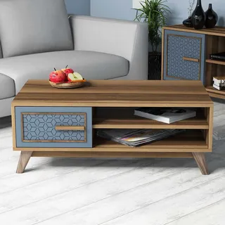 Skye Decor, Ayla - Walnut, Blue, Couchtisch, Nussbaum, 100 % MELAMINBESCHICHTETE SPANPLATTEN, 105 x 60 x 38,2 cm - Braun, Blau