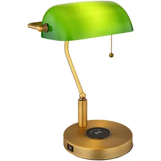 Globo Tischleuchte , Grün, Weiß , Glas , 25x36x26.5 cm , USB-Anschluss zum Laden von Smartphones, USB-Anschluss zum Laden von Kameras, USB-Anschluss zum Laden von I-Phones, Zugschalter, kabelloses Laden , Lampen & Leuchten, Leuchtenserien
