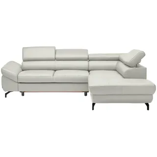 Novel Ecksofa , Weiß , Metall , Echtleder , Rindleder , Ottomane rechts, L-Form , 270x220 cm , Lederauswahl, seitenverkehrt erhältlich, Hocker erhältlich, Rücken echt , Wohnzimmer, Sofas & Couches, Wohnlandschaften, Ecksofas mit Schlaffunktion