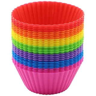 TOKSEO 28 Stück Runde Silikon Muffinförmchen, 7 Farben Antihaft Runde Silikon Backformen, Wiederverwendbare Beschichtete Muffinform für Kuchen, Pudding, Torten
