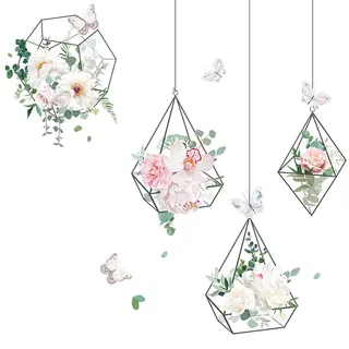 duoyif Wandtattoo Blumen Hängende Wandsticker Pflanzen Blumen Wandaufkleber Blumentopf Kunst Wand Aufkleber Wandbilder Blume Aquarell Wandtattoo Wohnzimmer Schlafzimmer Flur Fenster Wanddeko