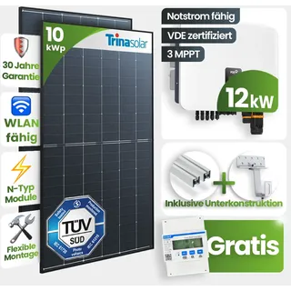 10 kWp FoxEss PV-Anlage 22x Trina 465Wp Glas-Glas inkl. Smart Meter Notstromfähi...