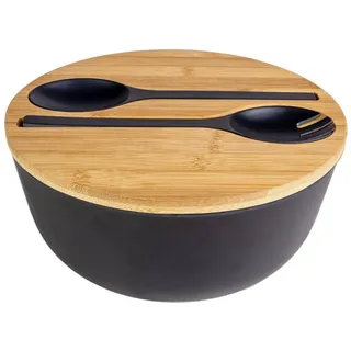 Intirilife Salatschüssel mit Besteck , Schwarz , Kunststoff , Geschirr, Schalen & Schüsseln, Salatschüsseln