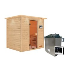 Karibu Sauna Adelina mit Kranz Set Naturbelassen mit Ofen 9 kW ext. Steuerung