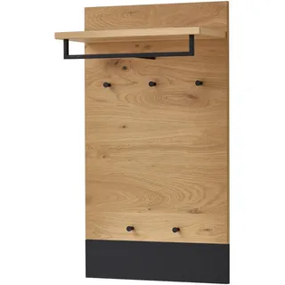 Garderobenpaneel , Schwarz, Eichefarben , Holz , Eiche, Balkeneiche , furniert , 60x106x27 cm , Goldenes M, Made in Germany, DGM-Klimapakt , Garderobe, Garderoben-Sets & Garderoben-Serien, Garderoben-Serien