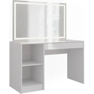 Vicco Schminktisch Sherry, 119.8 cm mit LED-Spiegel, Weiß/Weiß Hochglanz - Weiß