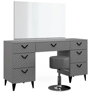 Vicco Schminktisch Anett Grau 150 cm mit Hocker , Holzwerkstoff , 7 Fächer , 7 Schubladen , Rechteckig,Rechteckig , 150x78.1x45 cm , Schlafzimmer, Schminktische