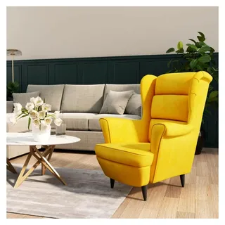 Sessel Ohrensessel Loungesessel Fernsehsessel Relaxsessel Wohnzimmersessel Moderner Bequemer Armsessel Polstersessel Lounge Senfgelb Samt