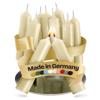 Kerzenfeld® 10 Stück, Kurze Stabkerzen Creme, 100 x 22 mm, 2-fach getaucht, lange Brenndauer 4+ Stunden, echte Manufakturqualität aus Deutschland, RAL-Zertifiziert und tropffrei