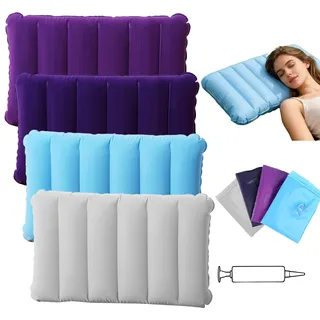 4 Stück Aufblasbares Kissen Velour, Sitzkissen Aufblasbar Luftkissen Kopfkissen Komfortables Reisekissen, Nackenkissen Schwimmkissen, Aufblasbares Strandkissen für Outdoor, Camping, Reisen, Wandern