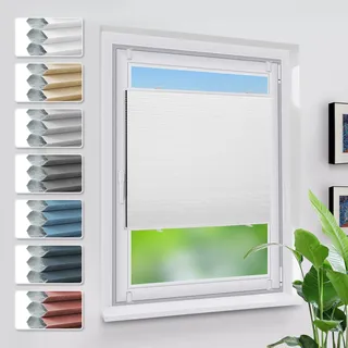 Grandekor Verdunklungsplissee Wabenplissee ohne Bohren Weiß-Weiß 40x100cm (BxH) Klemmfix Plissee ohne Bohren Verdunkelung Thermo Rollo Wärmedämmung, Privatsphäre - & Sonnenschutz