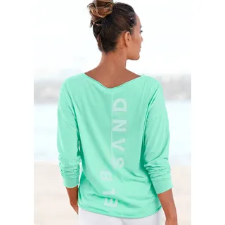 Langarmshirt ELBSAND "Raina", Damen, Gr. M (38), grün (mint), Jersey, Obermaterial: 50% Baumwolle, 50% Polyester, unifarben, figurumspielend hüftlang, Rundhals, Shirts Langarmshirt, mit Logoprint hinten, Longsleeve aus Baumwoll-Mix, Topseller
