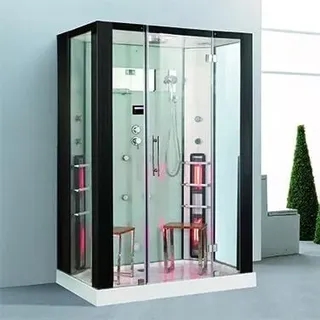 PureHaven Dampfdusche und Infrarotsauna 145x90 cm mit Aluminiumrahmen komplettem Zubehör Tropenbrause Sitzfläche Radio Massagefunktion Schwarz/Weiß - Schwarz, Weiß