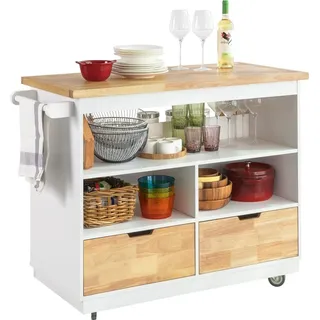 SoBuy Rolling Trolley Küchenwagen Aufbewahrungsschrank auf Rädern Multifunktionaler Buffet Servierwagen mit Gewürzregal und zwei Schubladen