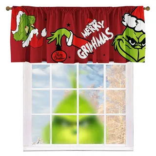 Küchengardine für Weihnachten, Urlaub, Frohe Weihnachten, Winter, kleine Fenstervolants mit Stangentasche, Weihnachten, Bauernhaus, Badezimmer, Wäsche, kurze Vorhänge, Dekoration, 132,1 x 45,7 cm, Rot