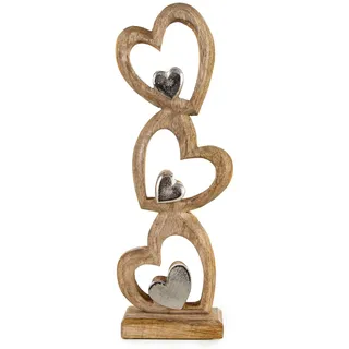 Deko-Figur Herzturn: Dekofigur zum Hinstellen, Herzen Skulptur Metall & Holz, Geschenk Hochzeit, Geburtstag & Neuanfang, Dekoration Wohnzimmer & Flur, Dekofiguren Modern, Holzdeko, 45 x 16 x 7 cm