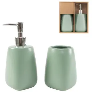 Unyqoos® Keramik-Badezimmer-Set Grün – stilvolles Badezubehör mit Seifenspender (großes Fassungsvermögen) & Becher, minimalistisches, pflegeleichtes Design - Grün