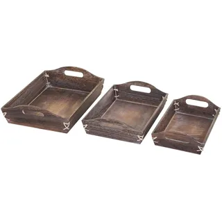 MCW Tablett Shabby-Look 3er Set Braun 3x Tablett-Set