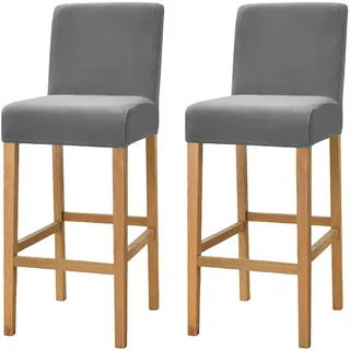Dimatic Samt Plüsch Stuhl Abdeckung Theke Pub Bar Hocker Stuhl Slipcover für Esszimmer Cafe Barhocker Slipcover Möbelschutz Anti-Rutsch-Bezug mit elastischem Boden, 2er Set, Grau