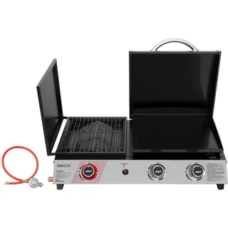 Royal Gourmet 3 Brenner Gasgrill, 3 in 1 Tischgrill mit Grillen, Braten, Kochen, Campinggrill mit Klappbare Seitenablage, Tragbarer Picknickgrill mit 8,5 kW Schwarz