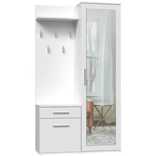 BEAUTYSOFA | Kompaktgarderobe FIORA - Modulares Garderoben-Set Flurgarderobe mit Spiegel, Schuhschrank, Weiß - Weiß