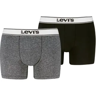 Boxer LEVI'S "LEVIS MEN VNTG HTR BOXER BRIEF 2P", Herren, Gr. L, schwarz, Obermaterial: 95% Baumwolle, 5% Elasthan, körpernah, Unterhosen Boxer, ohne Eingriff, uni, meliert, Logo-Bund, elastisch