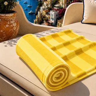 PETTI Artigiani Italiani - Strandtuch XXL Mikrofaser 90x180 cm Groß, Badetuch Schnelltrocknend und Sandfrei, Strandhandtuch für Pool, Sauna und Reise, Made in Italy, Streifen Ockergelb