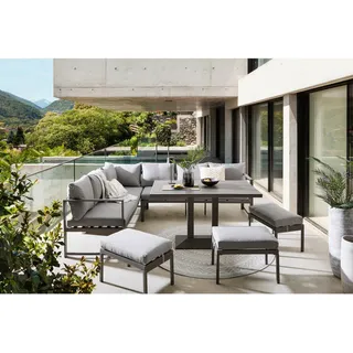 Ambia Garden Dining-Loungeset , Anthrazit, Grau , Metall, Textil , Füllung: Schaumstoff,Polyester , 244x193 cm , Gartenmöbel, Gartengarnituren, Gartenmöbel-Sets