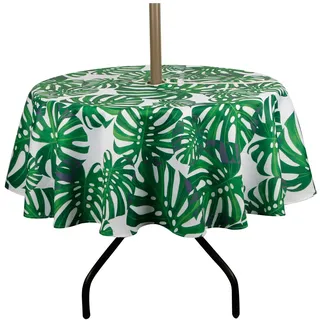 EHouseHome Runde Tischdecke für drinnen und draußen, mit Schirmloch und Reißverschluss, wasserfest, für Terrasse, Frühling und Sommer, Garten, Grillabende, Picknick, ca. 175 cm