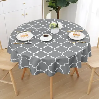 smiry Tischdecke Abwaschbar Rund 140cm Tischtuch Polyester Wasserabweisend Lotuseffekt Marokkanisch Tischwäsche Schmutzabweisend Abwischbare Tafeldecke für Outdoor Party Küche,Grau