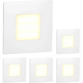 ledscom.de 5 Stück LED Treppenlicht/Wandeinbauleuchte FEX für innen und außen, eckig, 85 x 85mm, warmweiß
