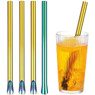 Yardwe 4 StüCk Edelstahl Strohhalme, Wiederverwendbare Bunte Breite Trinkhalme Für Bubble Tea Smoothies Gefrorene Getränke Aus, 21.5 Cm