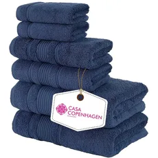 Casa Copenhagen 2 große Badetücher, 2 große Handtücher, 2 Waschlappen, superweiche ägyptische Baumwolle, 6-teiliges Premium-Handtuch-Set für Hotel & Spa, Badezimmer, Küche, Dusche – Navy Blau