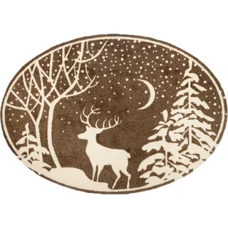 wash+dry FUßMATTE , Beige, Cognac , Textil , Weihnachten , oval , 60x85 cm , für Fußbodenheizung geeignet , Teppiche und Böden, Schmutzfangmatten, Fußmatten